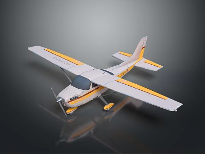 White and Yellow Passenger Plane with Yellow Stripes on Wings and Single Engine Propeller Exterior 3d model