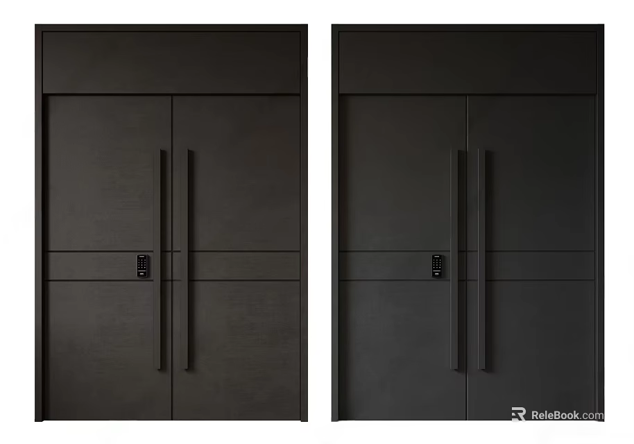 Black Modern Security Double Door With Metal Handles And Lock Design 3d model 
