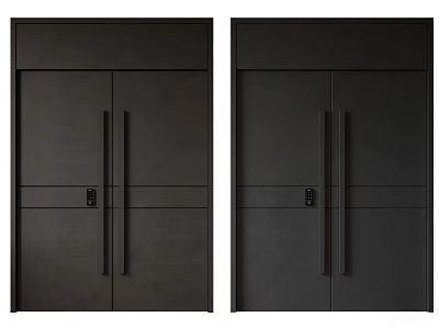 Black Modern Security Double Door With Metal Handles And Lock Design 3d model