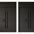 Black Modern Security Double Door With Metal Handles And Lock Design