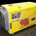 Yellow Industrial Portable Generator With Worn Appearance Control Panel Cooling Grille And Red Label