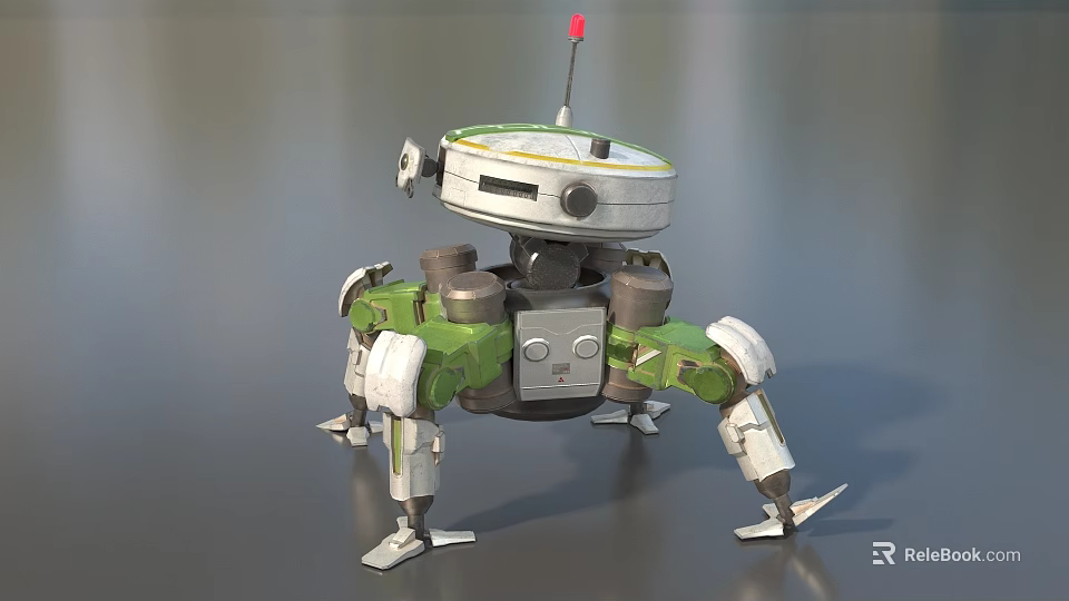 Mechanical Multi Legged Green And White Weapon With Round Top And Antenna 3d model 