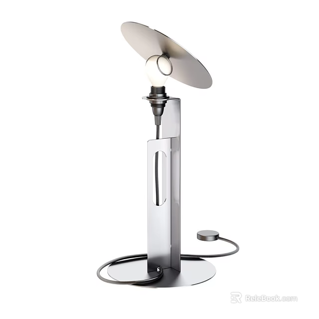Modern Sleek Silver Metal Table Lamp With Adjustable Disc Shade And Round Base 3d model 