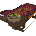 Entertainment Table With Roulette Wheel Pink Surface Wooden Frame Metal Legs And Number Layout