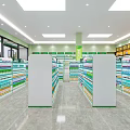 Pharmacy Store Interior with Shelves Medicines Green Decor and TV Screen