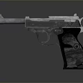 Vintage Metal Pistol With Black Grip And Shiny Silver Finish Details