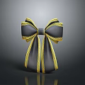 Elegant Black Bow Shaped Decorative Ornament With Golden Trim And Shiny Surface