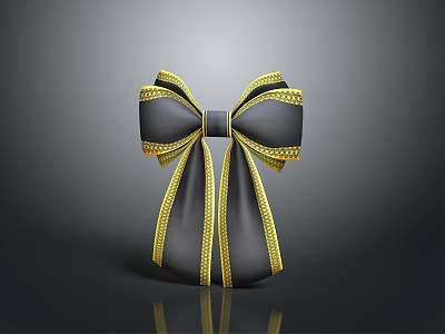 Elegant Black Bow Shaped Decorative Ornament With Golden Trim And Shiny Surface 3d model