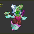 Cute Game And Movie Character With White Hair Pink Ears Purple Wings Holding Blue Diamond