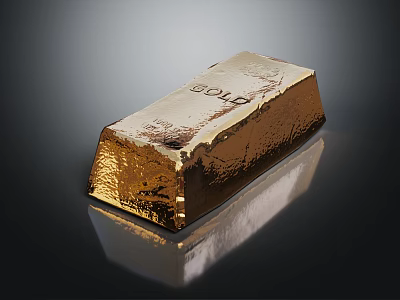 Shiny Gold Bar With Engraved Surface On Black Background And Reflection 3d model