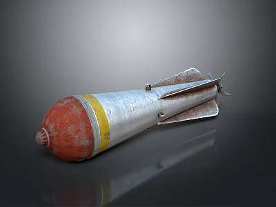 Rusted Vintage Orange Silver Military Bomb With Yellow Stripe And Tail Fins 3d model