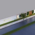 Modern Decorative Fence With Lighting Along Building Facade Sidewalk Tree And Pedestrians