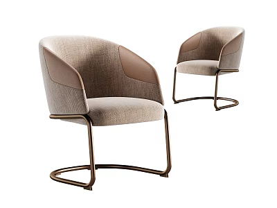 Two Modern Leisure Chairs With Beige Fabric Upholstery And Curved Metal Frame Design 3d model