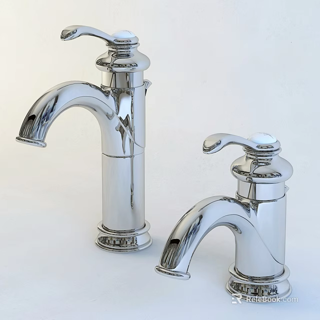 Two Polished Chrome Faucets with Shiny Surface and Modern Sleek Design 3d model 