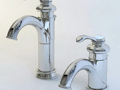 Two Polished Chrome Faucets with Shiny Surface and Modern Sleek Design 3d model