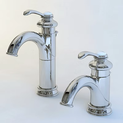 Two Polished Chrome Faucets with Shiny Surface and Modern Sleek Design 3d model