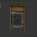 Vintage Wooden Cabinet With Wavy Metal Panel And Four Legs Design