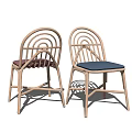Modern Dining Chairs With Wooden Frame Curved Backrest And Red Blue Cushions
