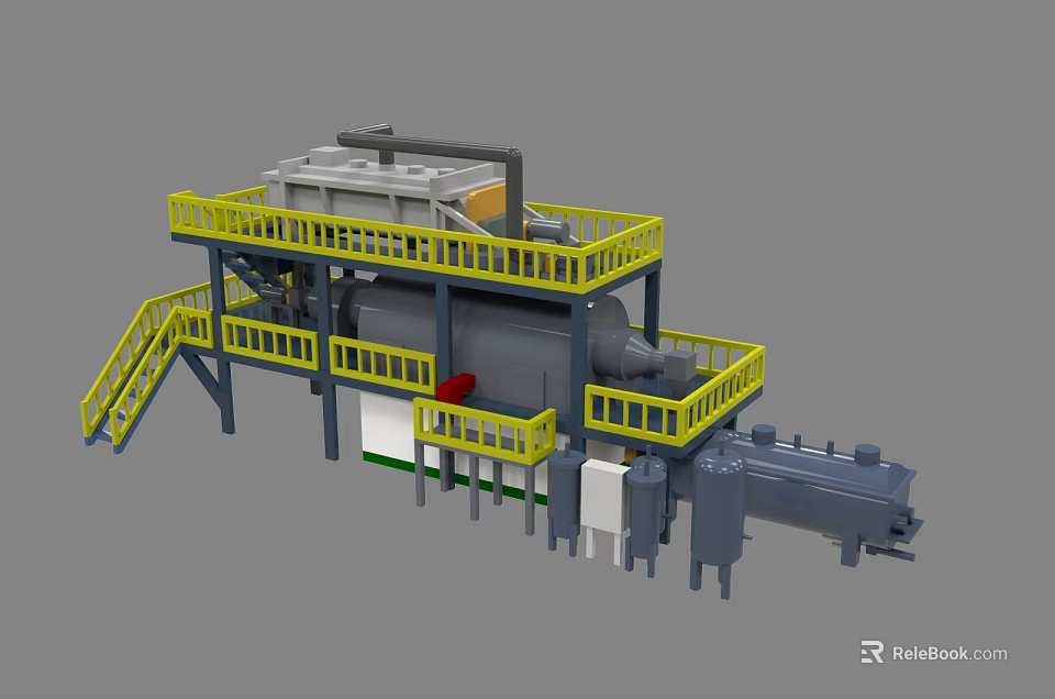 Industrial Processing Equipment With Multi Level Platforms Steel Frame And Yellow Railings 3d model 