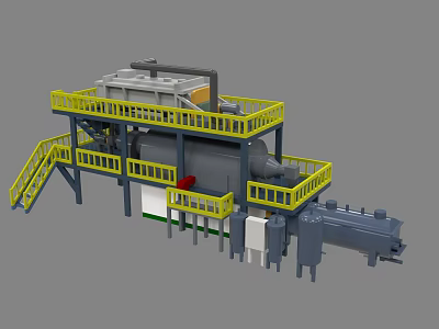 Industrial Processing Equipment With Multi Level Platforms Steel Frame And Yellow Railings 3d model