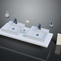 Double White Ceramic Washbasin With Modern Faucets Soap Dispenser And Bathroom Accessories