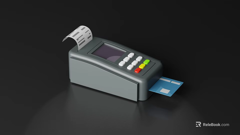 Commercial POS Terminal Equipment with Display Screen Control Buttons Receipt Printer and Inserted Credit Card 3d model 