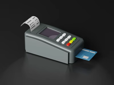 Commercial POS Terminal Equipment with Display Screen Control Buttons Receipt Printer and Inserted Credit Card 3d model