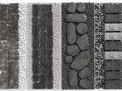 Various Natural Stone Stepping Stones With Slate And Pebble Arrangements For Garden Walkway 3d model