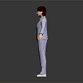 Woman in Blue and White Striped Pajamas with Arms Outstretched Against Black Background