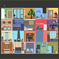 Colorful Layered 3D Miniature Room Models With Various Interiors And Furniture