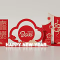 2025 Happy New Year Boss Photo Check In Spot With Red Cloud Shape And Flowers
