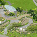 Picturesque Garden Landscape With Lush Greenery Colorful Flower Beds and Stone Pathway