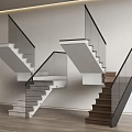 Modern Stairs With Glass Railings And White Wooden Steps In Interior