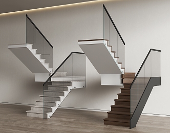 modern stair glass handrail stair corner stair railing handrail 3d model