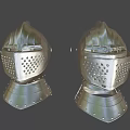 Classic Metal Hats With Perforated Patterns And Medieval Armor Style Displayed In Pair