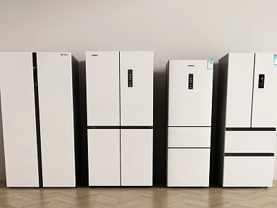 Modern White Refrigerators With Various Models And Digital Display In Showroom 3d model