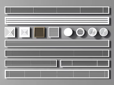 Different Styles Of Air Conditioner Vents Including Linear Circular And Square Designs 3d model