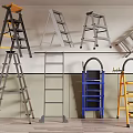 Different Types Of Colored Ladders As Essential Household Items Leaning Against Wall