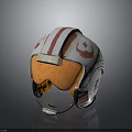 White and Red Striped X Wing Pilot Helmet with Orange Liner and Rebel Emblem