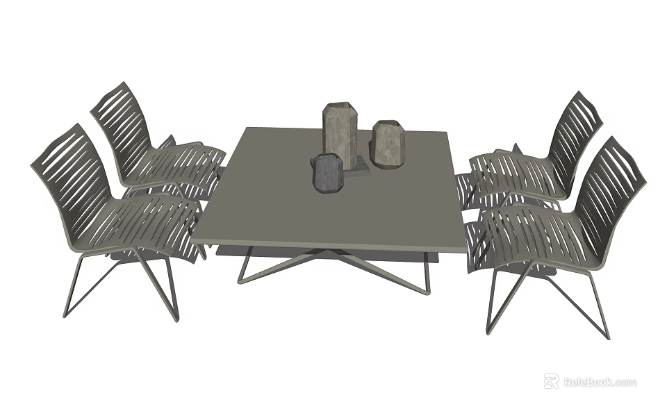 Modern Square Dining Table And Chairs Set With Metal Frame And Striped Design 3d model 