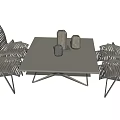 Modern Square Dining Table And Chairs Set With Metal Frame And Striped Design