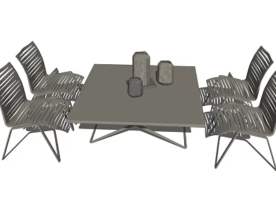 Modern Square Dining Table And Chairs Set With Metal Frame And Striped Design 3d model