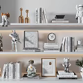 Decorative Ornament Set With Shelves Astronaut Robot Figurines Books Picture Frame Clock And Vase Plant