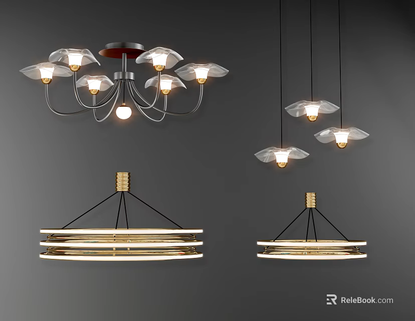 Modern Design Chandeliers With Various Styles Illuminated Metal And Glass Hanging Lights 3d model 