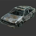 Abandoned Rusted Car With Damaged Roof And Corroded Body Exterior