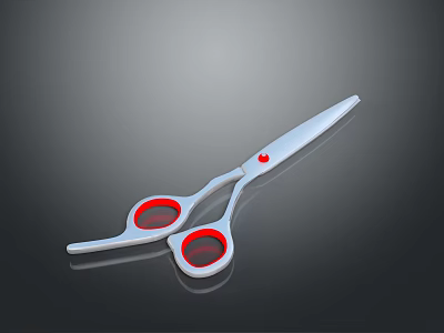 Modern Silver Scissors With Red Comfortable Handles And Sharp Blades 3d model