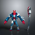 Mythical Warrior Creature With Red Head Blue Jacket Silver Decorations Red Hands Holding Battle Axe