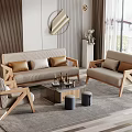 Modern Sofa Coffee Table Set With Wooden Frame Side Chairs Fabric Upholstery And Pillows