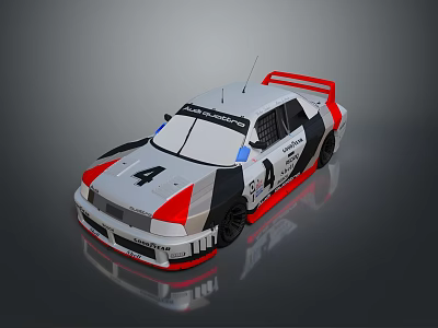 Porsche Racing Car Model With White Black Red Body Number 4 Rear Spoiler And Antenna 3d model