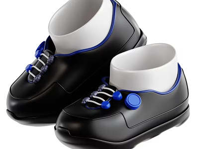 Stylish Black Shoes With White Collar Blue Laces And Blue Buttons 3d model